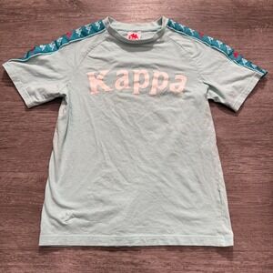 Kappa Shirt Mens Small Blue Stripe Streetwear Casual All‎ Over Logo Spellout